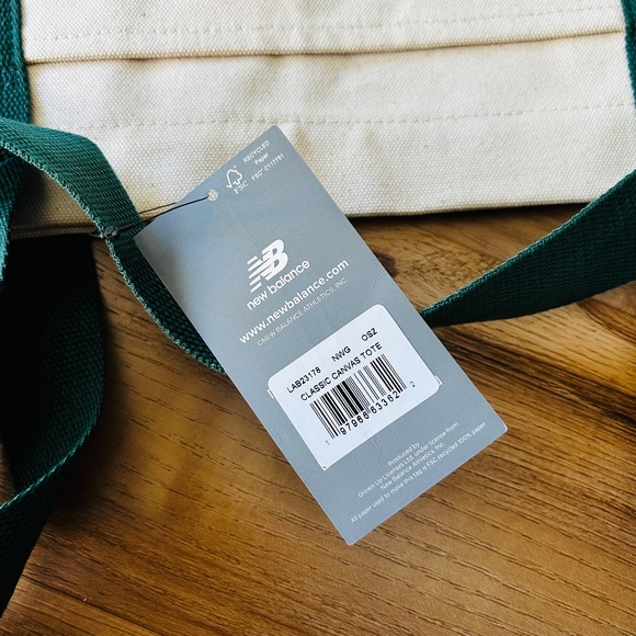 New Balance Classic Canvas Tote Bag White & Green Cotton Everyday Carry - Picture 5 of 8